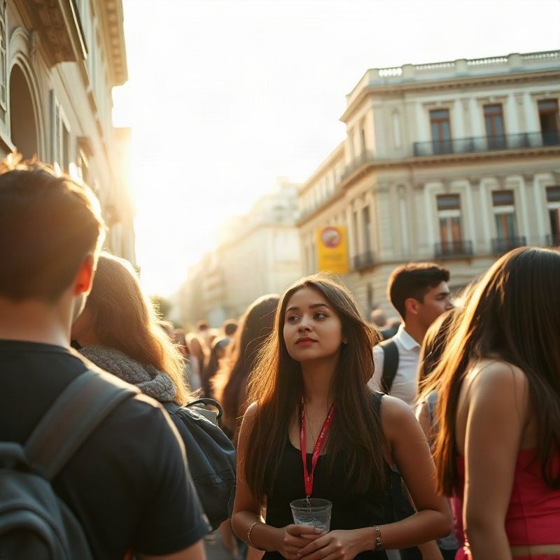 Jóvenes en una feria de empleo en Montevideo con luz de tarde